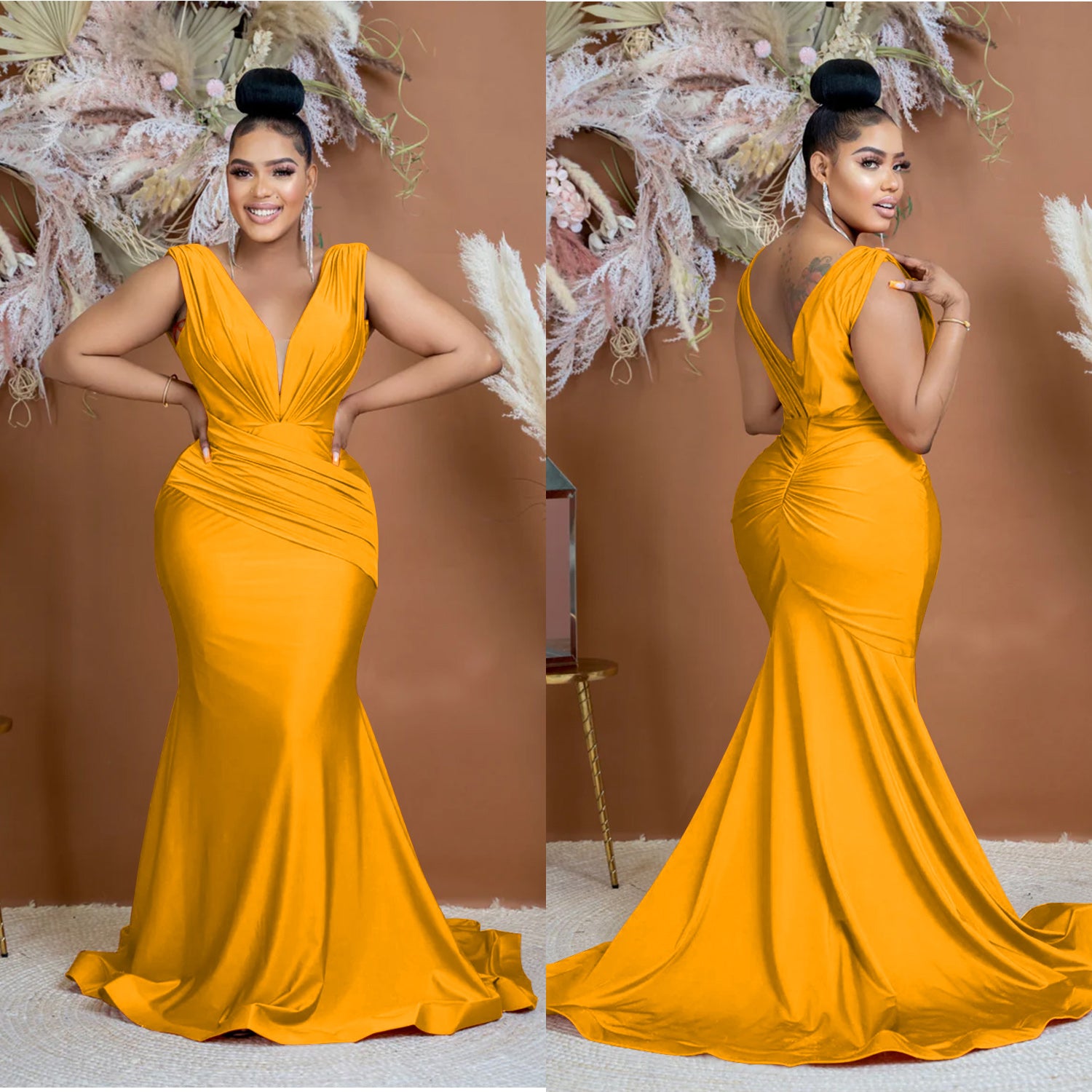 Women Solid V-Neck Sleeveless Pleated Maxi Dress 8