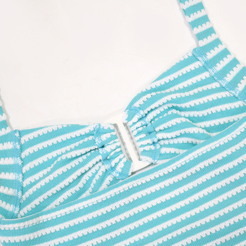 Women jacquard striped lace-up Crop Top and pencil pants two-piece set 18