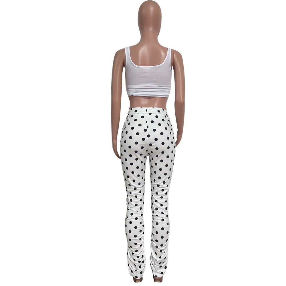 Women's Spring polka dot Ruched fashion casual trousers 8