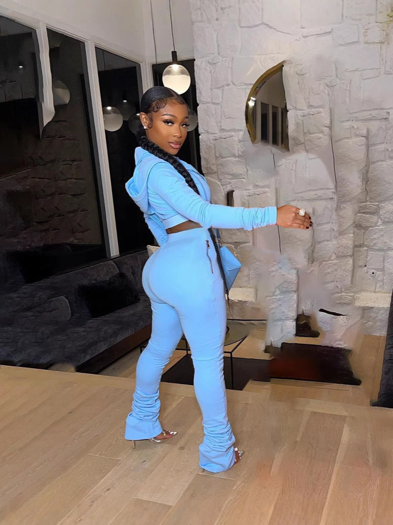 Fashion Casual Women's Hooded Long-Sleeved Top Pants Set Two-Piece Set 7