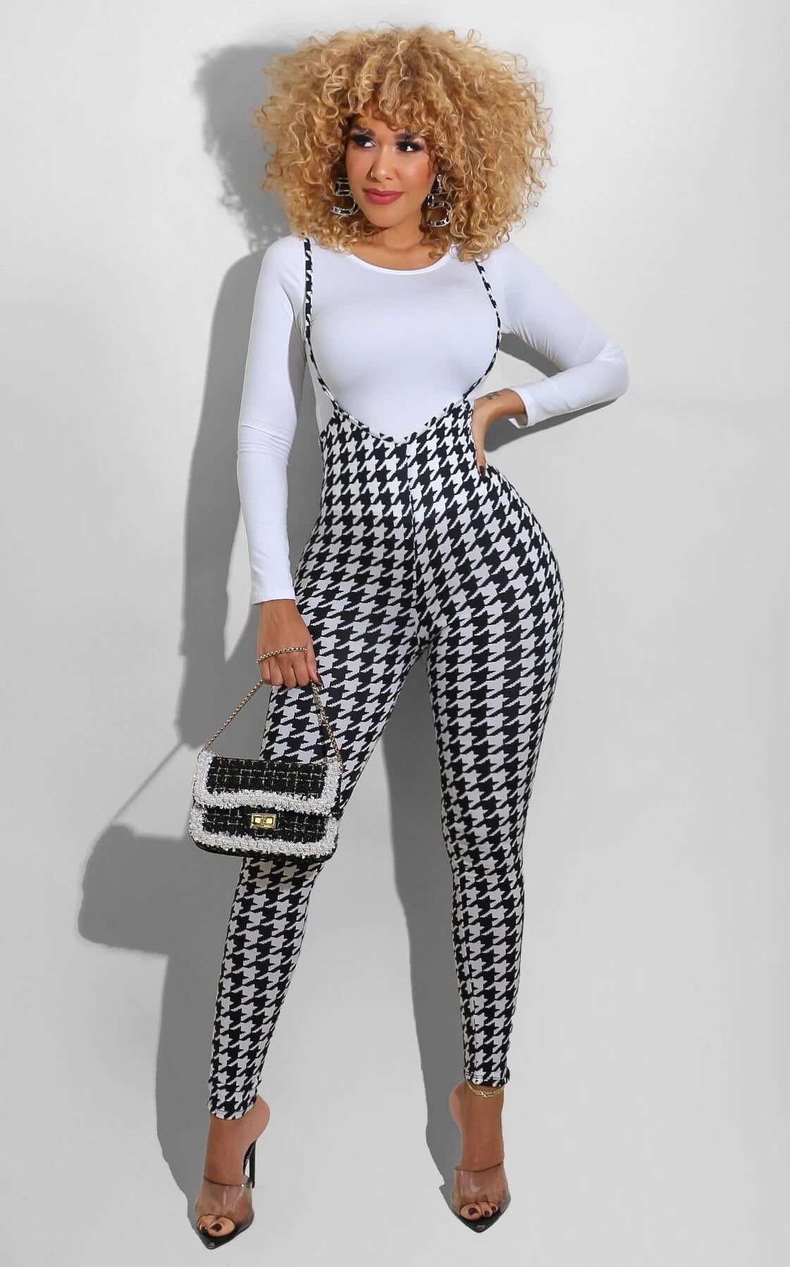 Spring Printed Long-Sleeved Slim Fit Women's Strap Casual Two Piece Pants Set 3