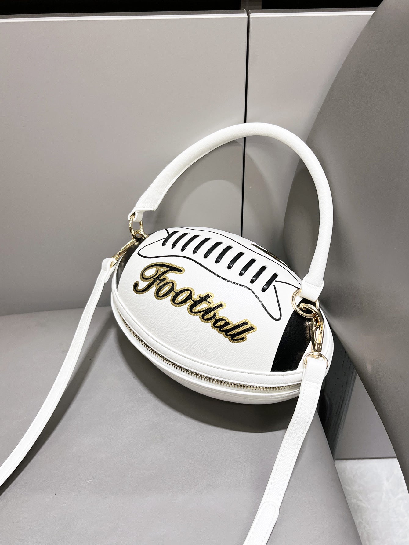 Women's Rugby Ball Shape Fun Handbag Shoulder Carry Bag 11