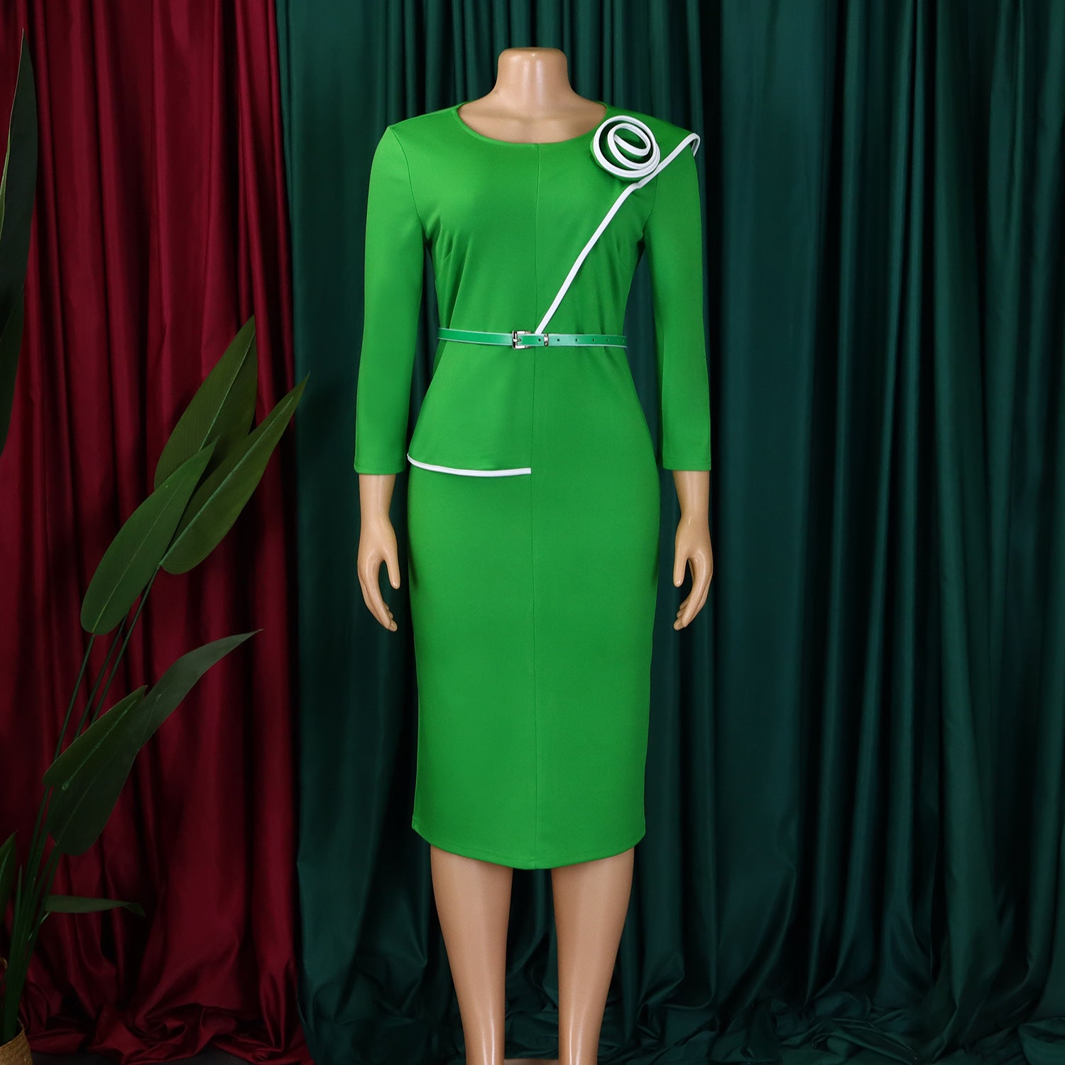 Women's Fall Winter Women's Solid Color Bodycon OL Pencil African Dress 17