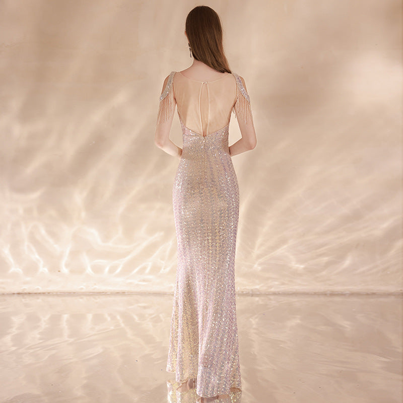 Women Halter Neck Fringe Sequin Formal Party Evening Dress 7