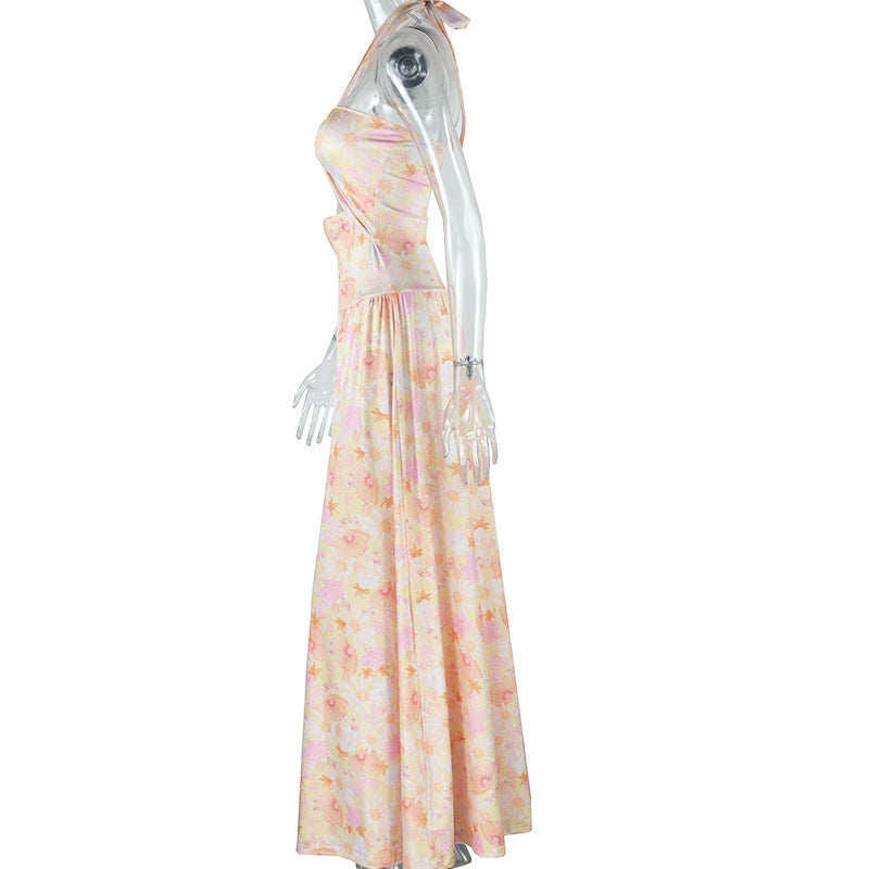 Autumn And Winter Women's Chic Elegant Fashion Halter Neck Strapless Print Dress 7