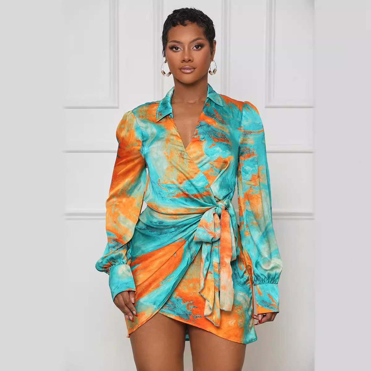 Sexy Fashion Printing Long Sleeve V-Neck Women's Dress 3