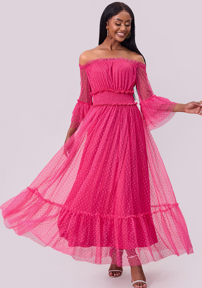 Women's off shoulder mesh long sleeve wedding dress