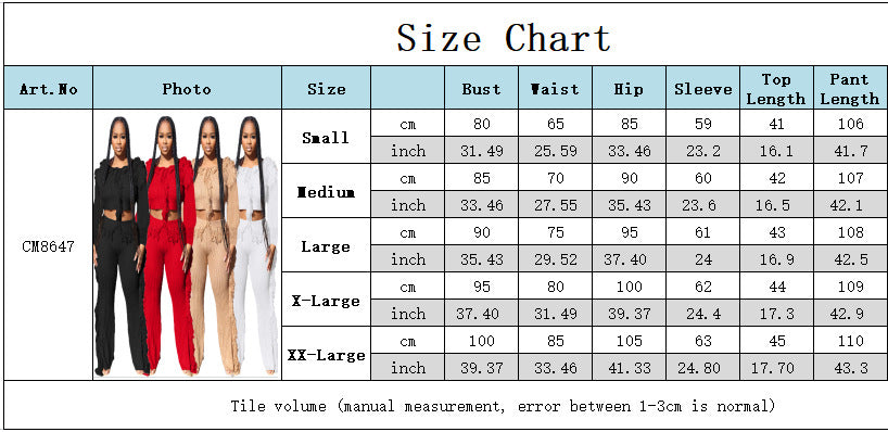 Women'S Clothing Casual Solid Color Knitting Long Sleeve Tassel Two Piec Pants Set Women'S Knitting Shirt Trousers 10