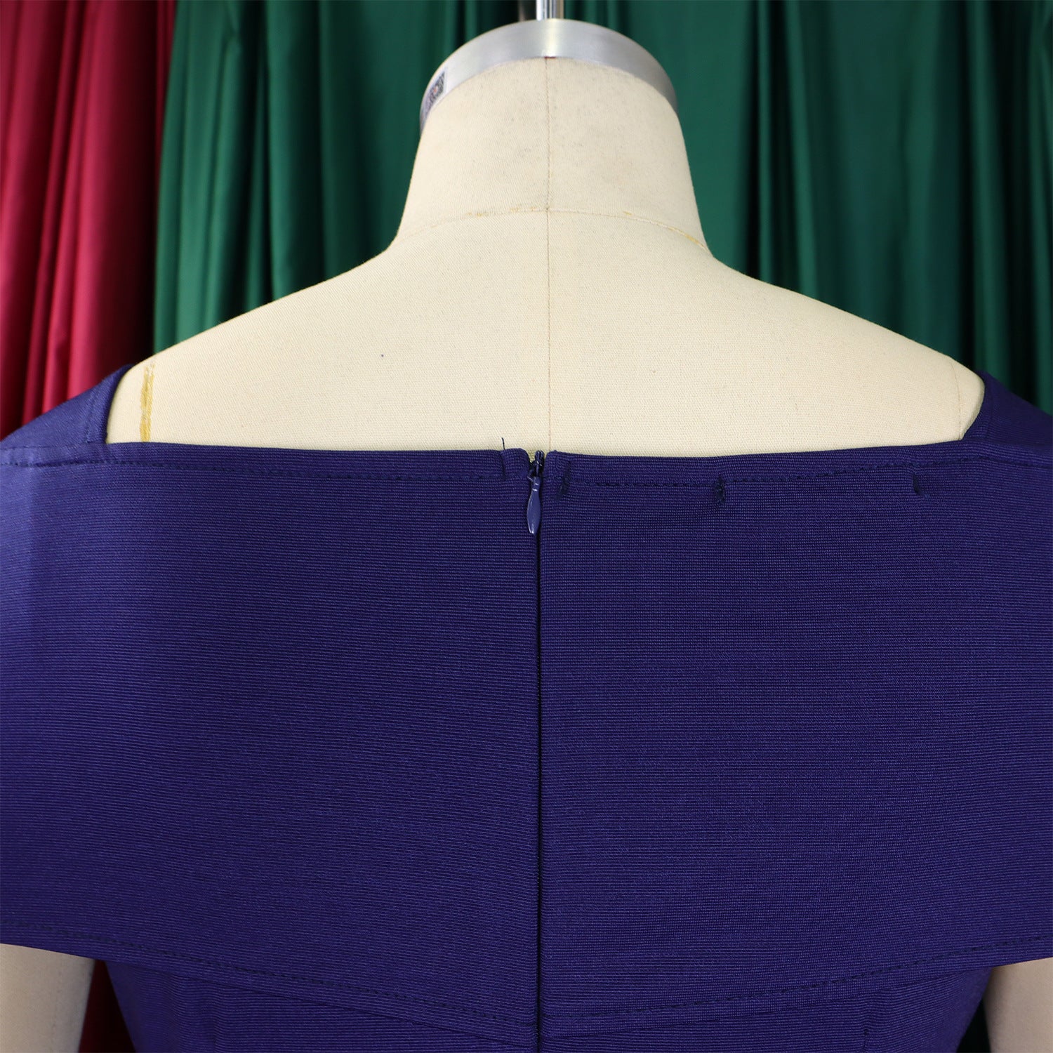 African Women's Solid Color High-Waist Ruffle Short-Sleeve Square-Neck Bodycon Pencil Dress 25