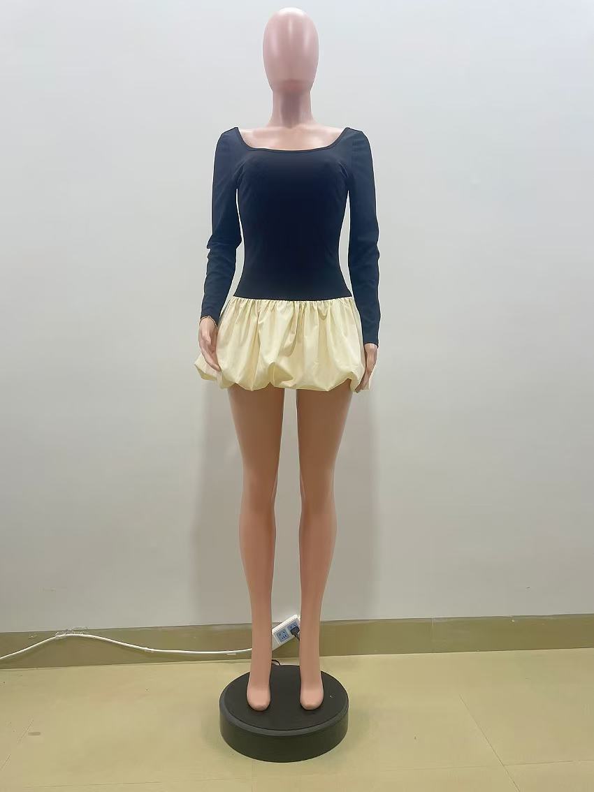 Women French autumn long sleeve Round Neck sexy Mini dress 8