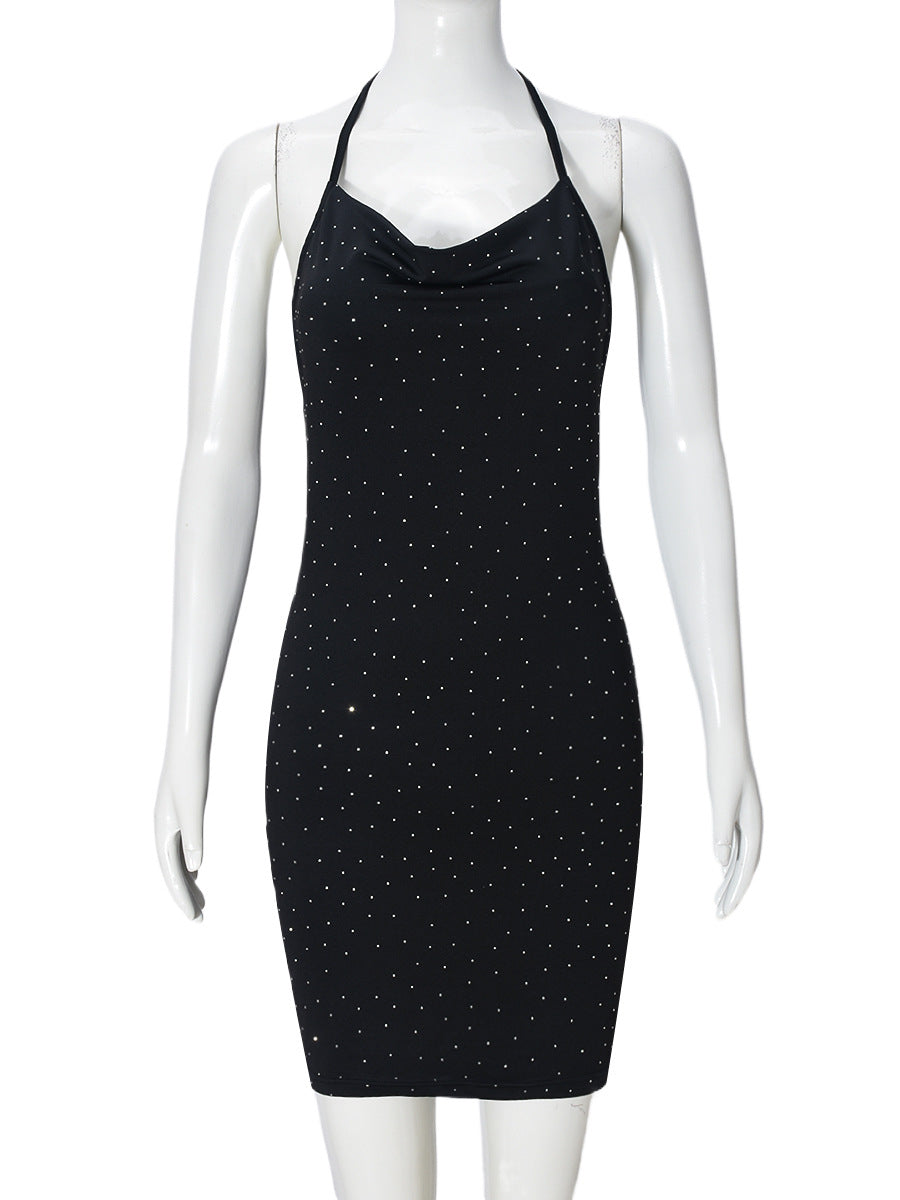Summer Slim Low-Back Beaded Halter Neck Bodycon Dress for Women 8
