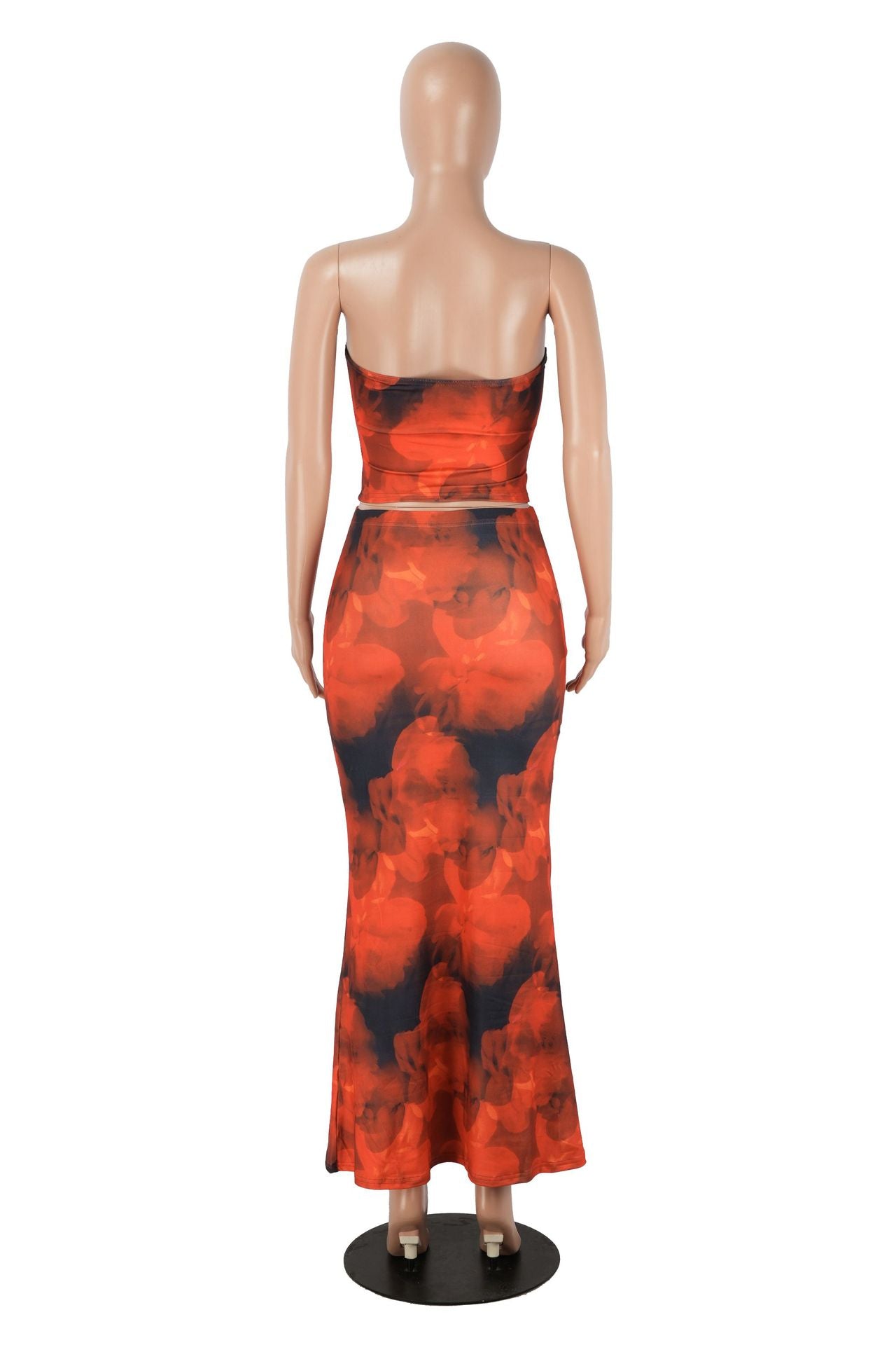 Women Summer Sexy Printed Strapless Top and Skirt Two-Piece Set 15