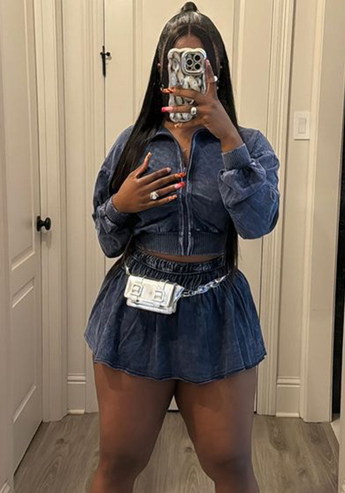 Women Stretch jacket and Skirt Two Piece Set