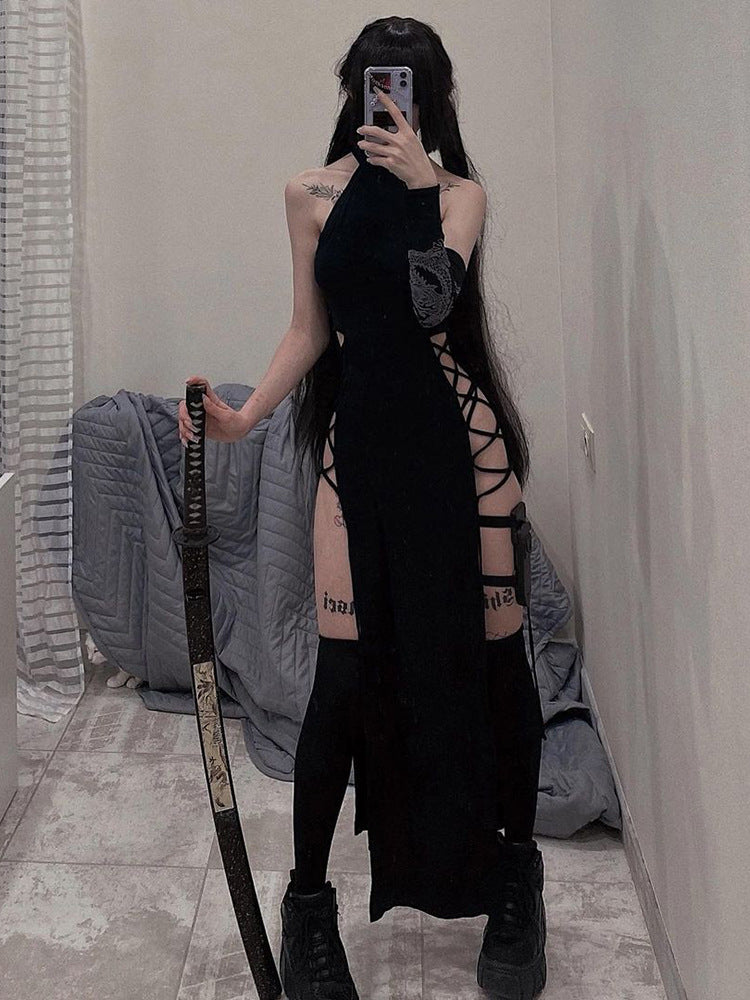 Sexy Halter Neck Cutout Double Slit Dress Slim Fit Maxi Dress 5