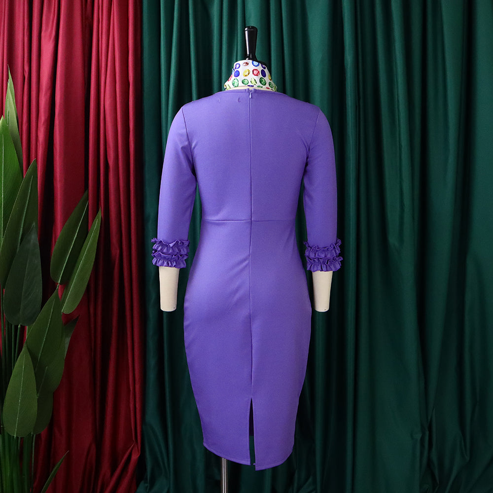 Women Fall Long Sleeve Solid Color Slit Scarf Bodycon Dress 9