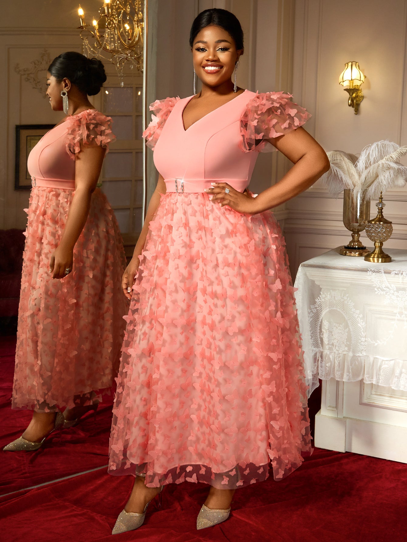 Plus-Size Women V-Neck Ruffle Sleeve Butterfly Formal Party Dress 7
