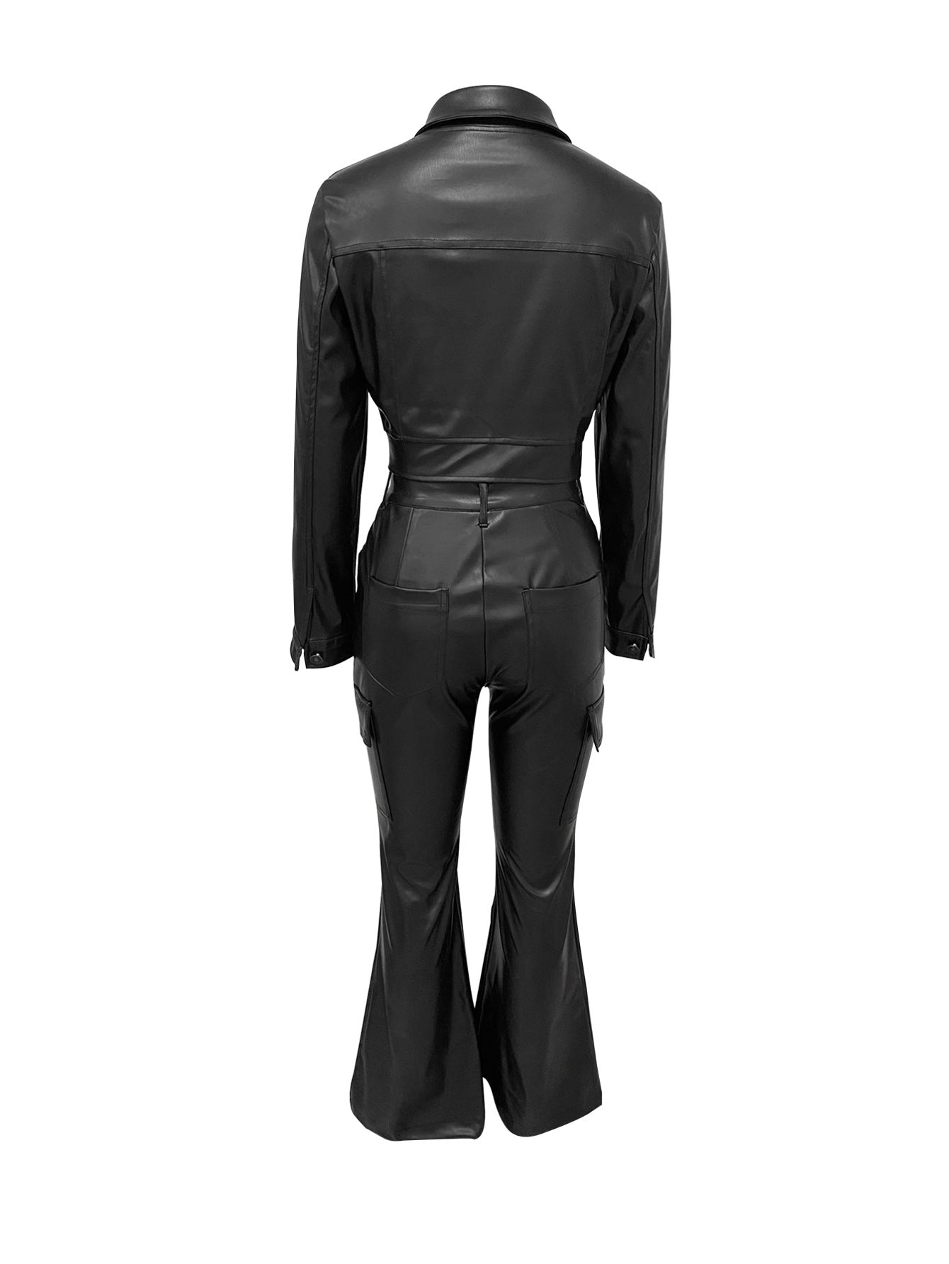 Autumn Winter Suit Leather Jacket Pants Two Piece Set 8