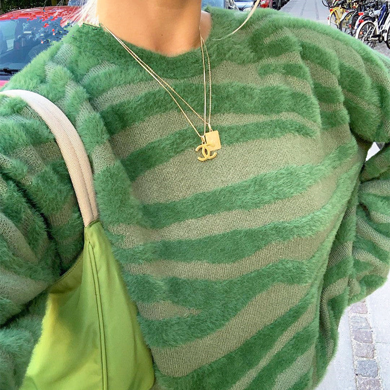 Women's Sweater Fashion Round Neck Striped Knitting Top