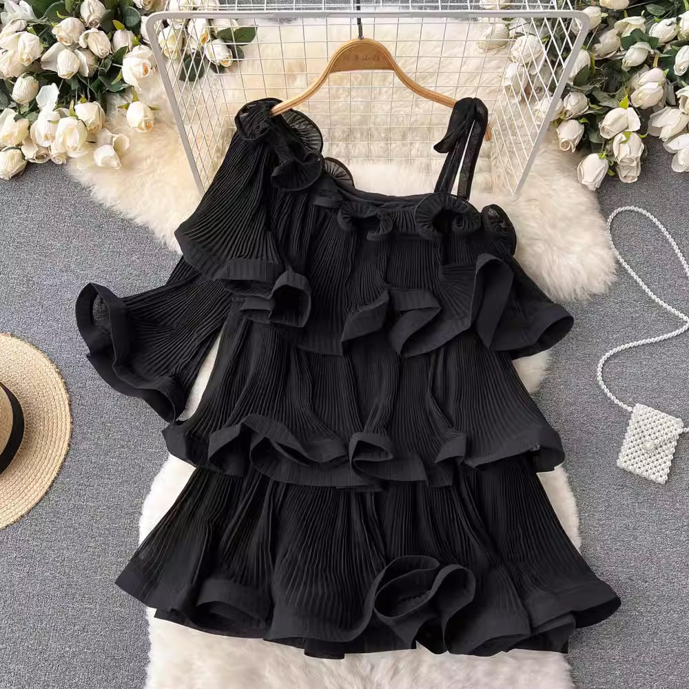 Layered Ruffle Bell-Sleeve Chiffon Blouse Trendy Loose Top 5