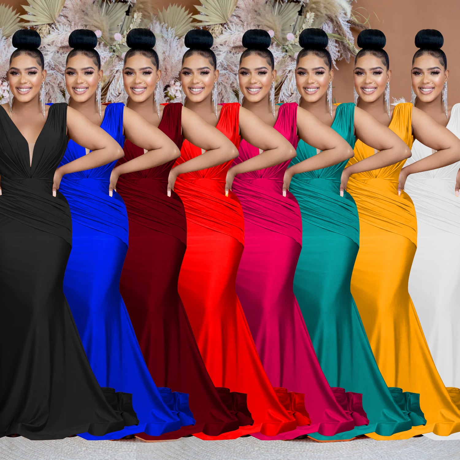 Women Solid V-Neck Sleeveless Pleated Maxi Dress 13