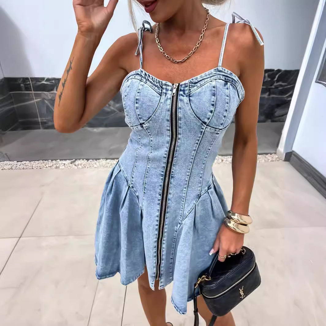 Spring/Summer Street Trendy Patchwork Strap Denim Dress