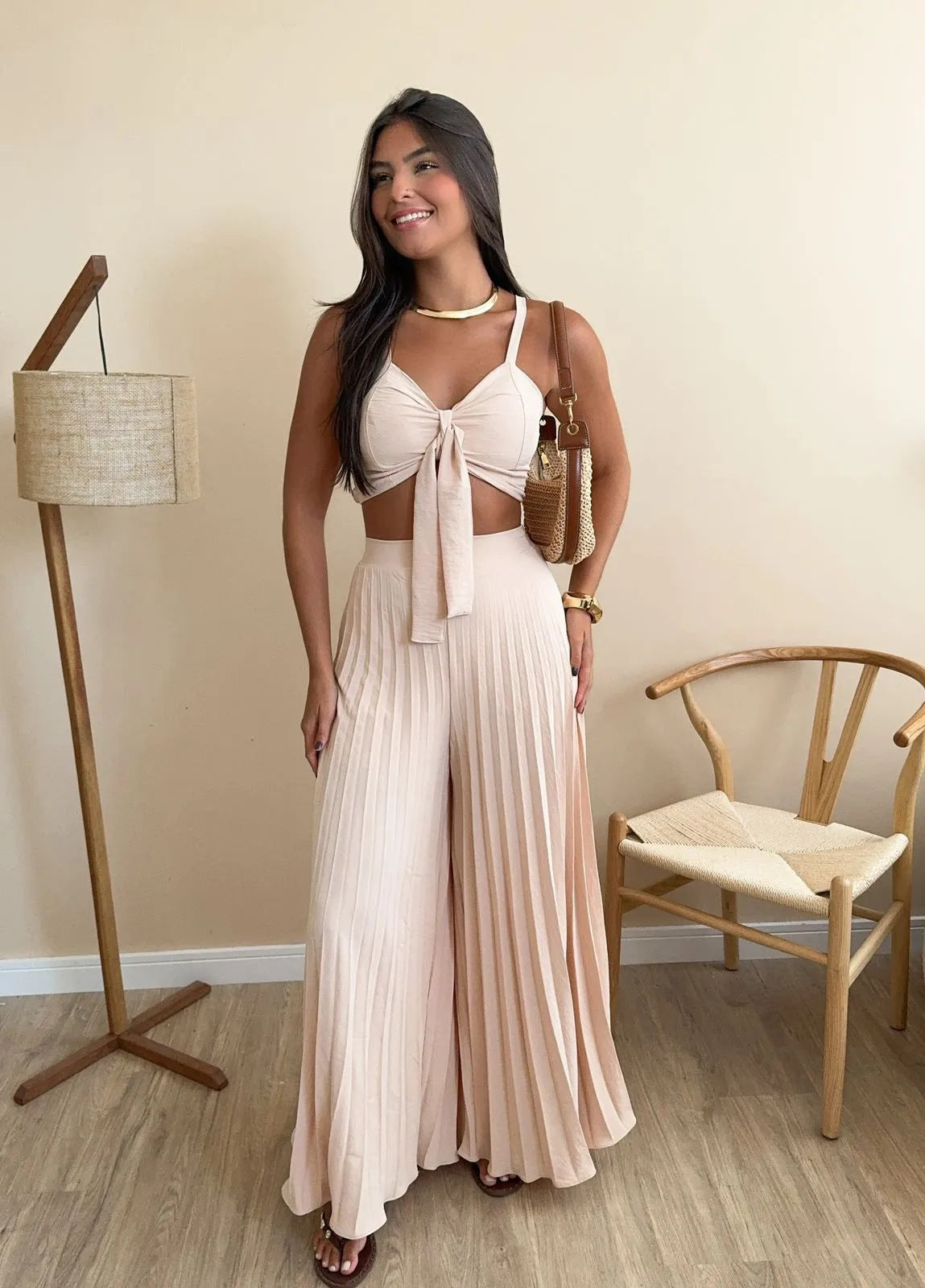 Women's Fashion Strappy Vest & Pleated Loose Wide-Leg Pants Set 4