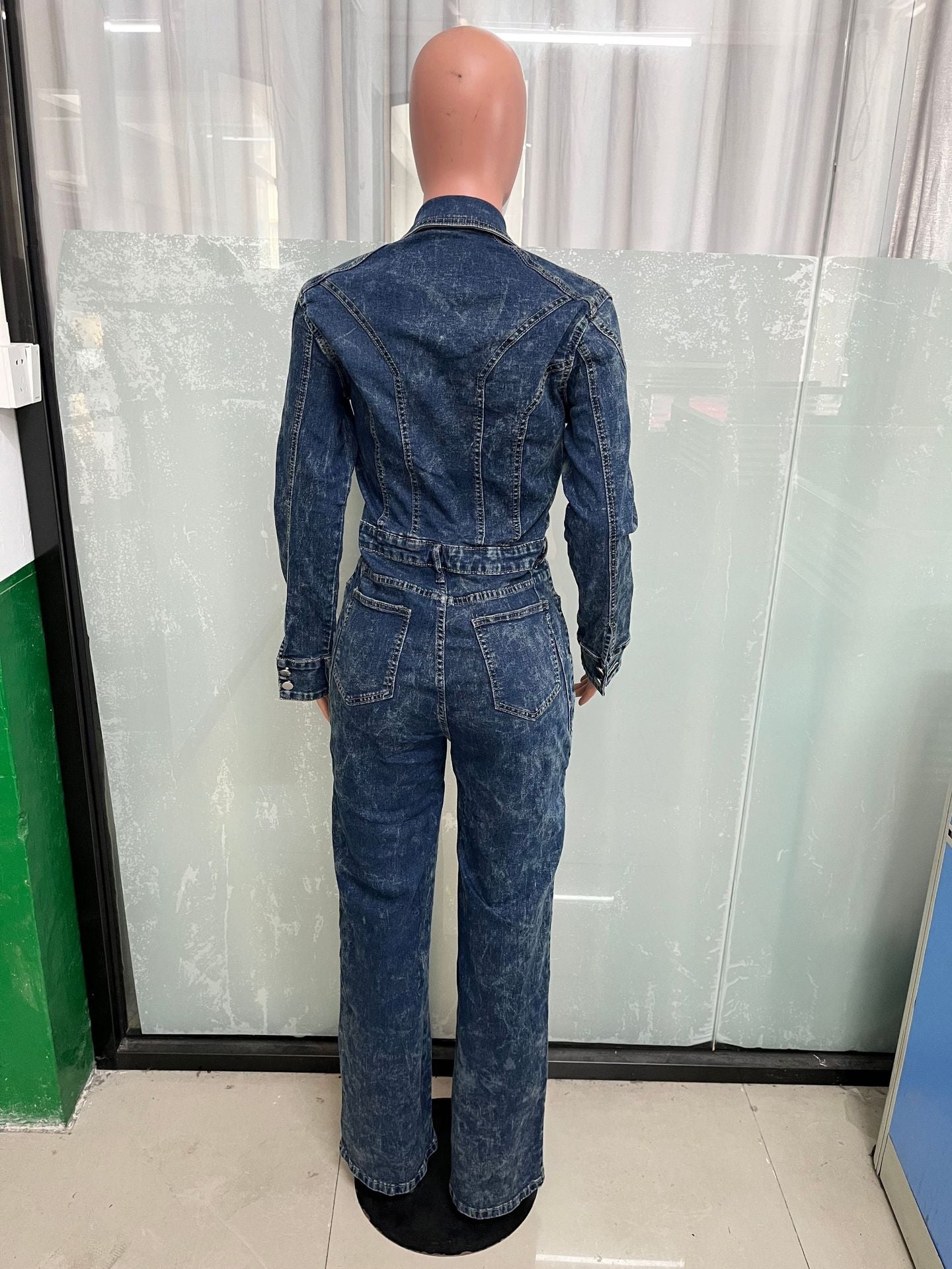 Women’s Casual Long-Sleeve Denim Jumpsuit 8