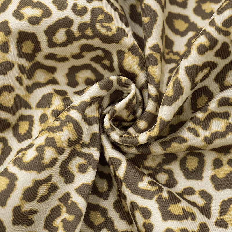 Women's Leopard Print Color Block Long Sleeve Zipper Coat Drawstring Shorts Two-Piece Set 20