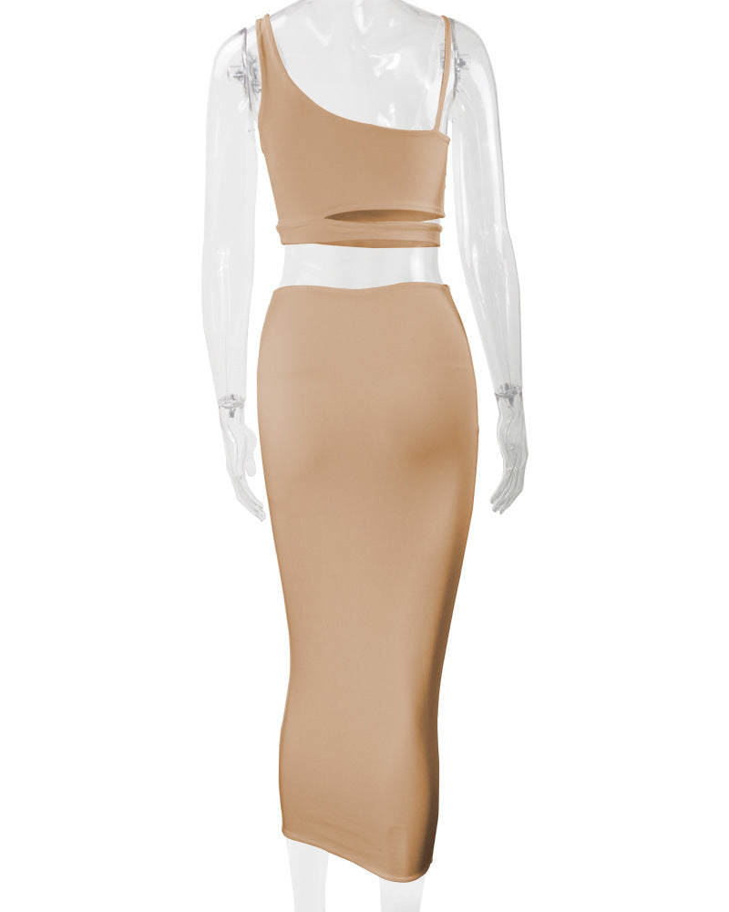 Autumn and Winter Women's Fashion Sexy Hollow Two-piece Skirt Set 22