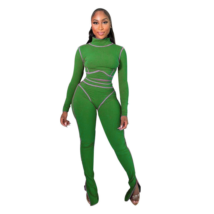 Women Casual Line Long Sleeve Top and Pant Two-piece Set 8