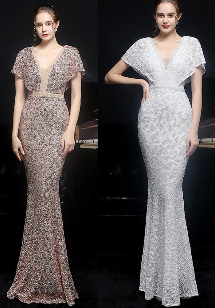 Spring and Summer Long Sequin Plus-Size Formal Party Evening Dress