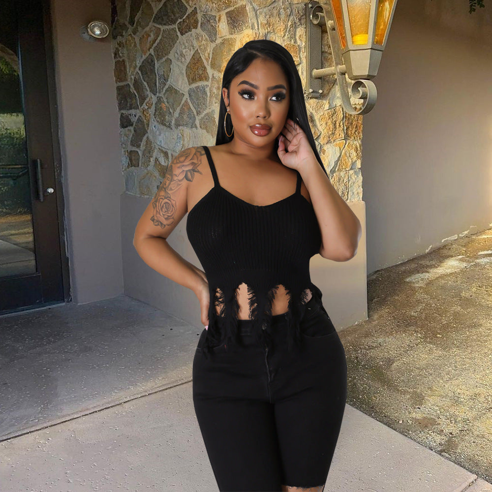 Women's Summer Strap Tassel Trendy Sexy Knitting Top 4