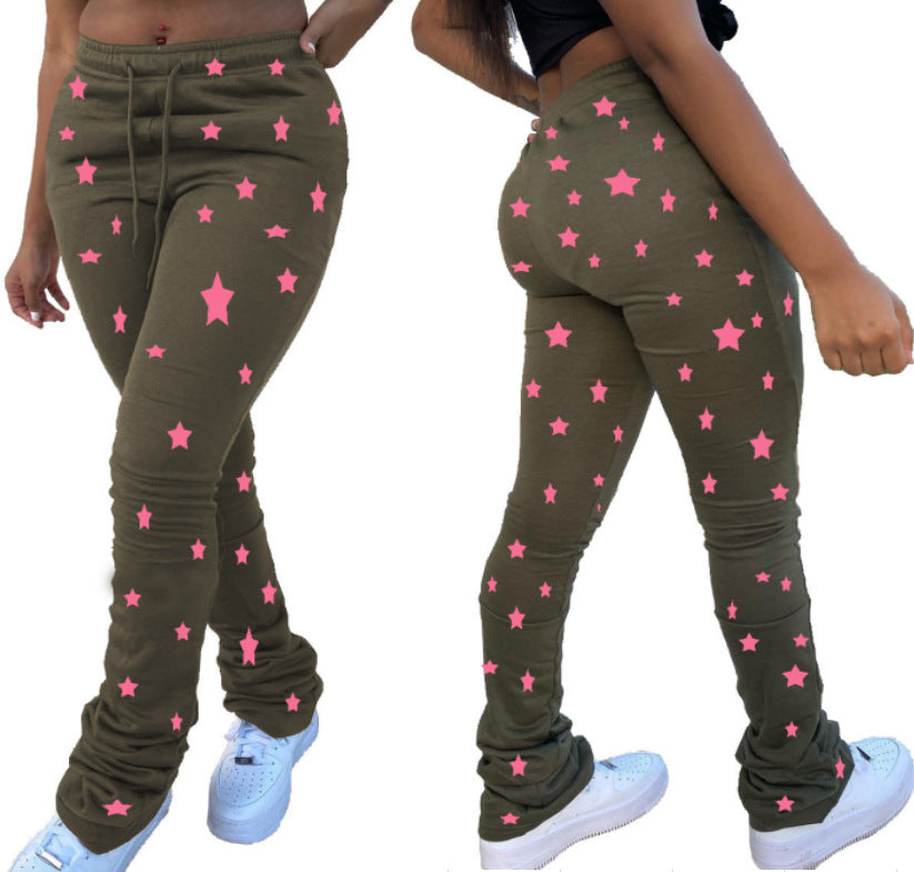 Spring Women's Fashionable Printed Drawstring Pants 15