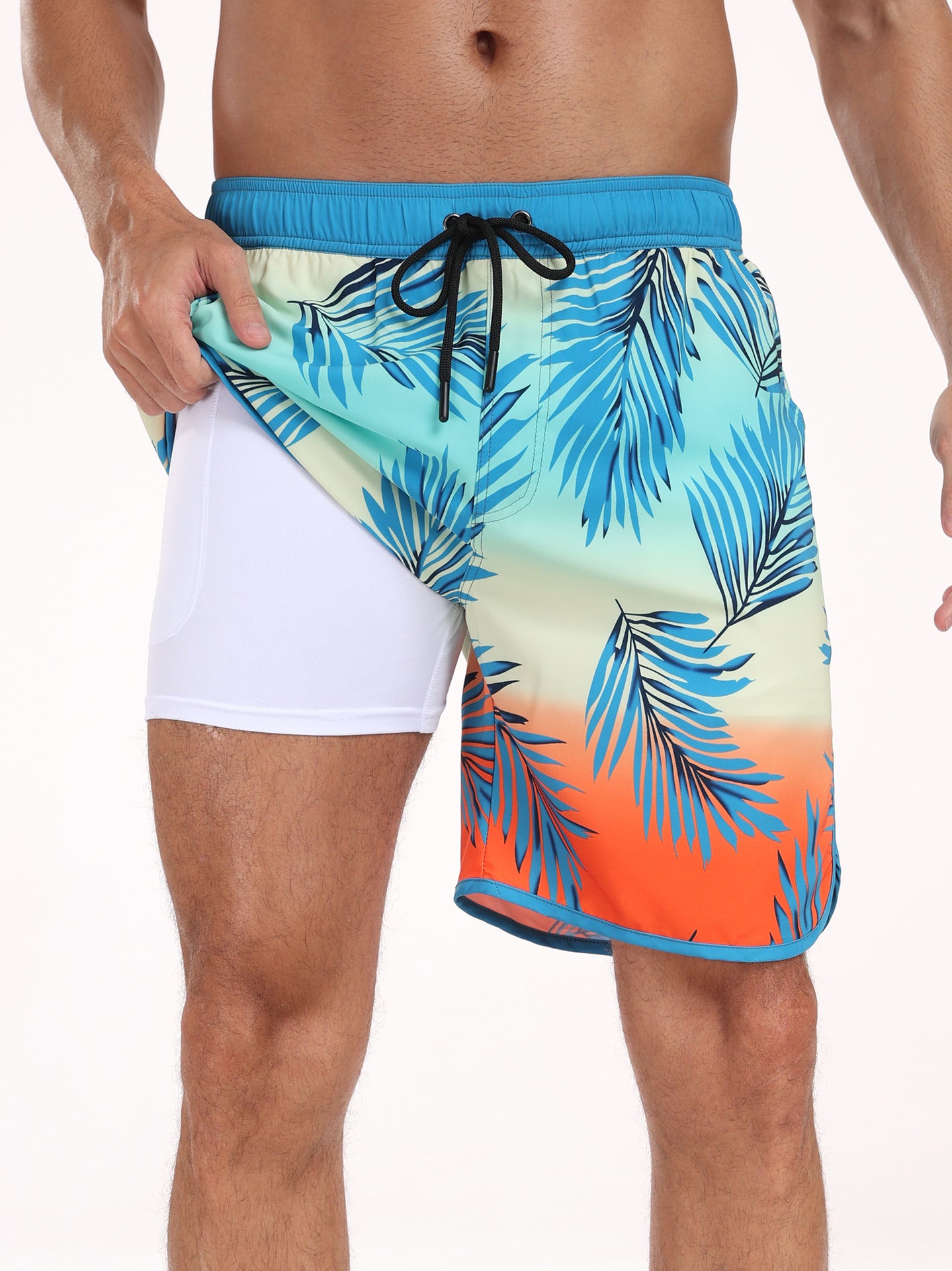 Men's multi-pocket printed beach shorts 5