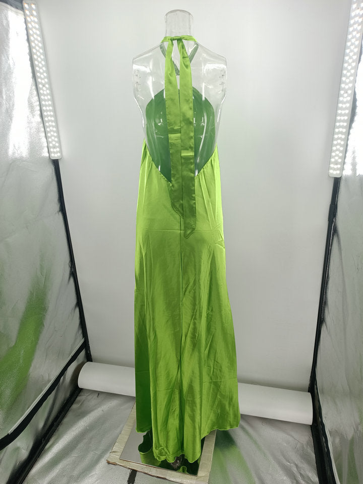 Women Summer Sexy Satin Halter Neck Slip Gown Party Maxi Dress 9