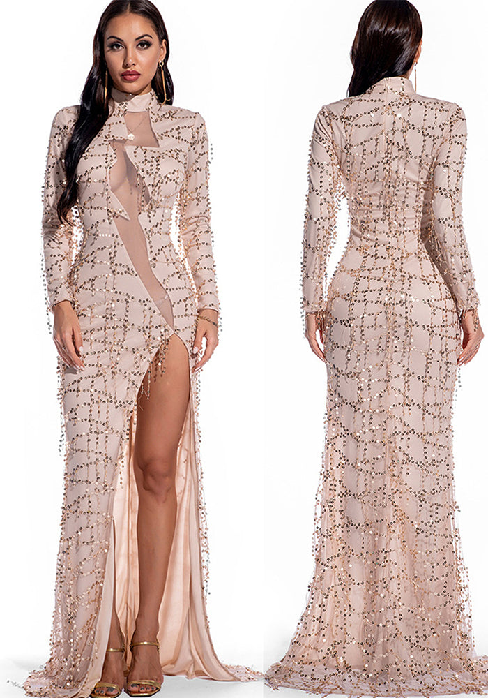 Sexy Long Sleeve See-Through Sequin Women's Evening Dress