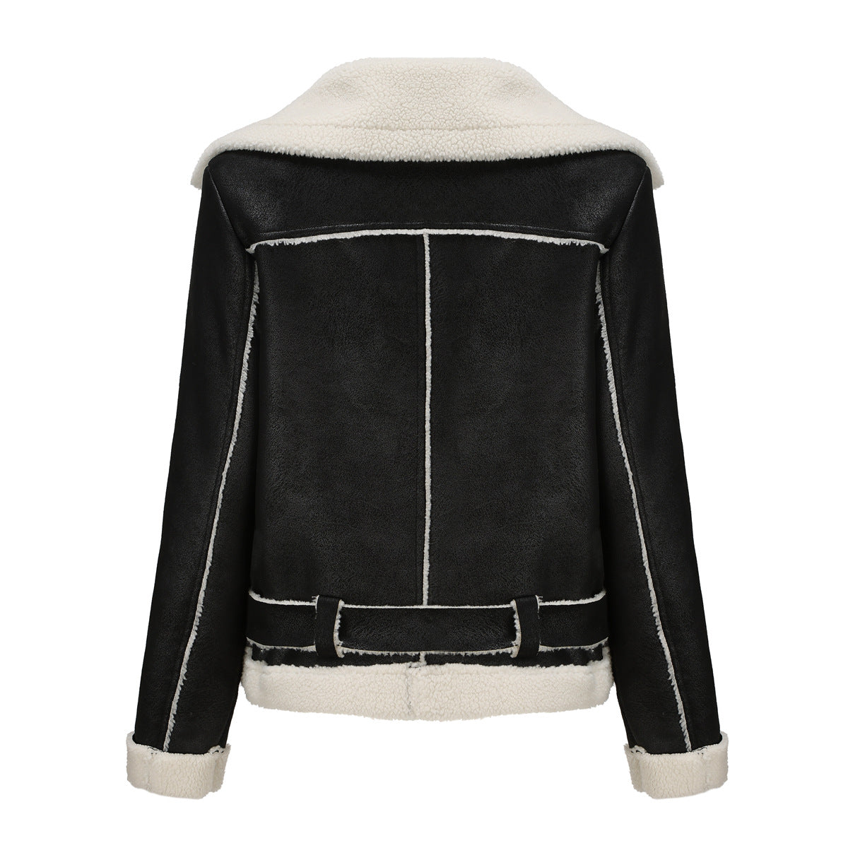 Autumn And Winter Fur Warm Women's Leather Jacket With Belt For Women Turndown Collar Coat 34