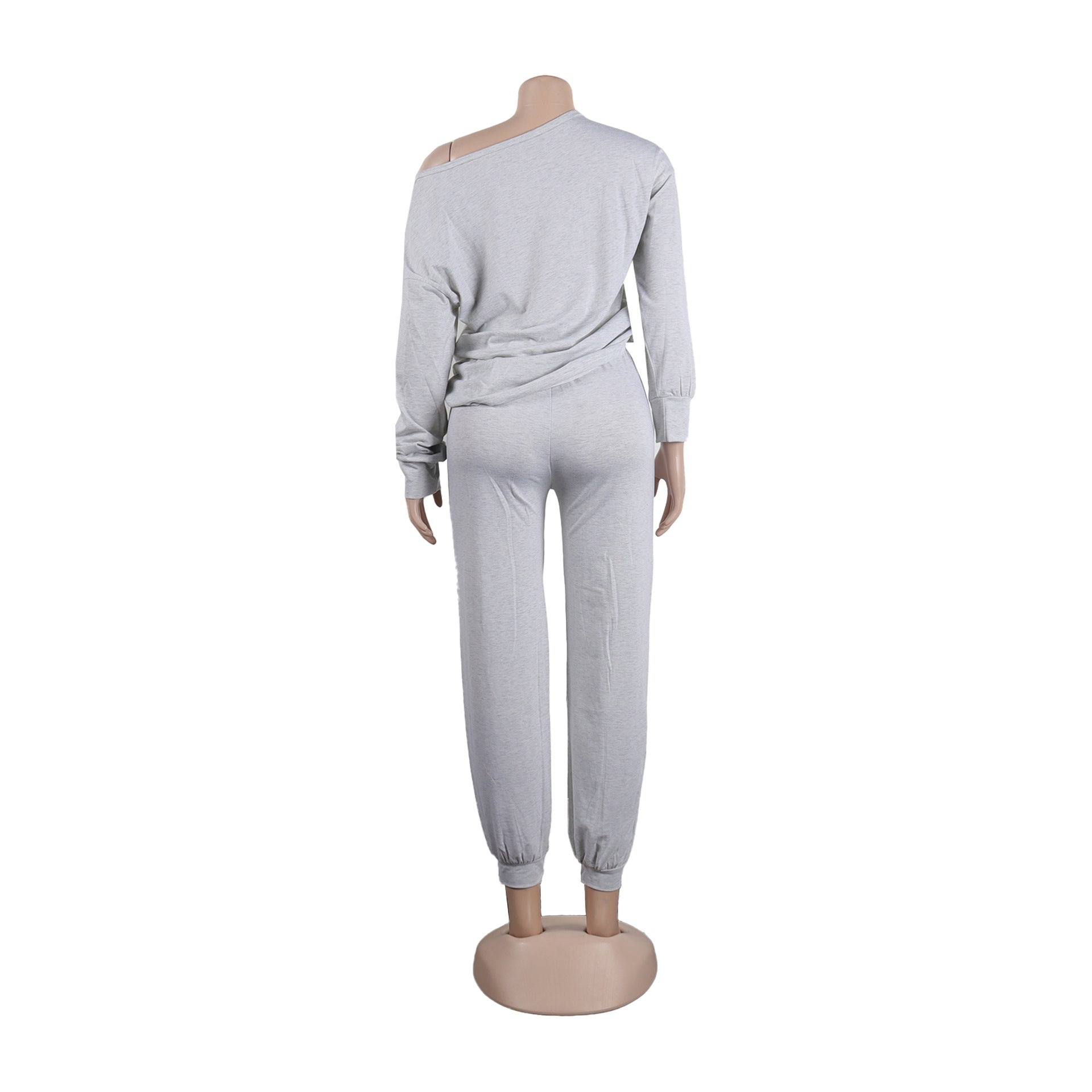 Women Solid Casual Slash Shoulder Top and Pant Two-piece Set 14