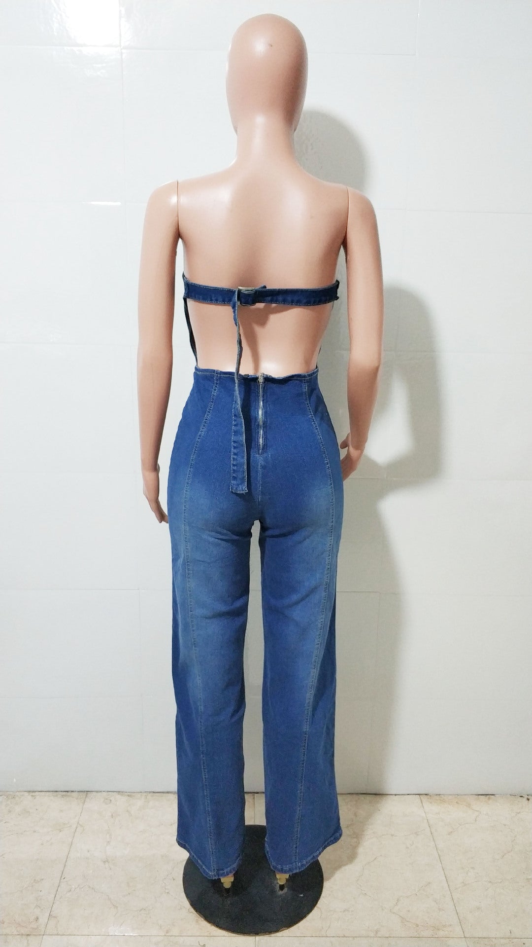 Women  Strapless Backless Denim Jumpsuits 7