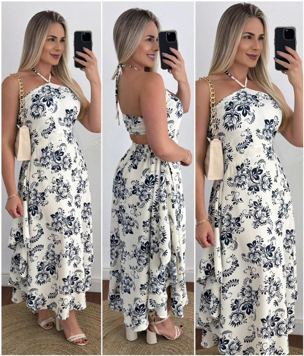 Women Holidays Printed Halter Neck Strapless Dress 13