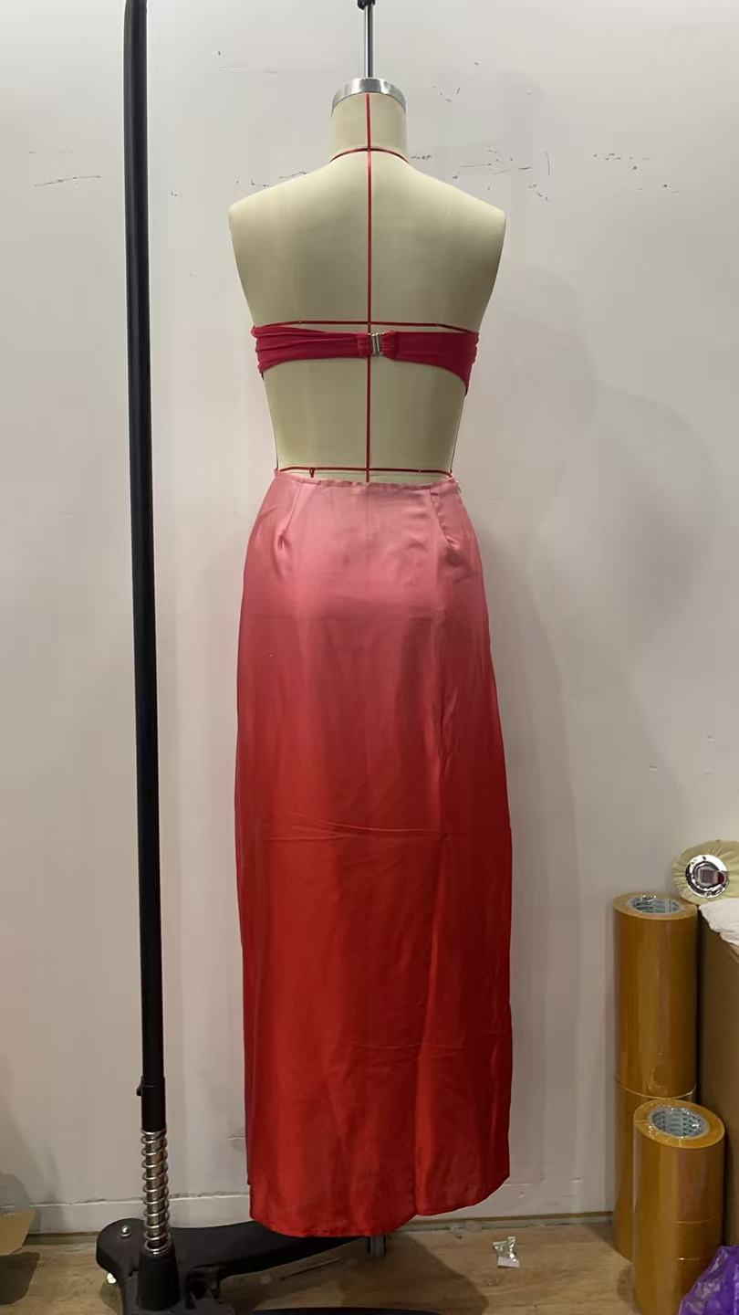 Summer sexy gradient color Strapless Open Waist slim long dress 7