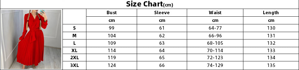 V-Neck Chic Elegant Slim Waist Belted Pleated High Waist Plus Size Dress 16