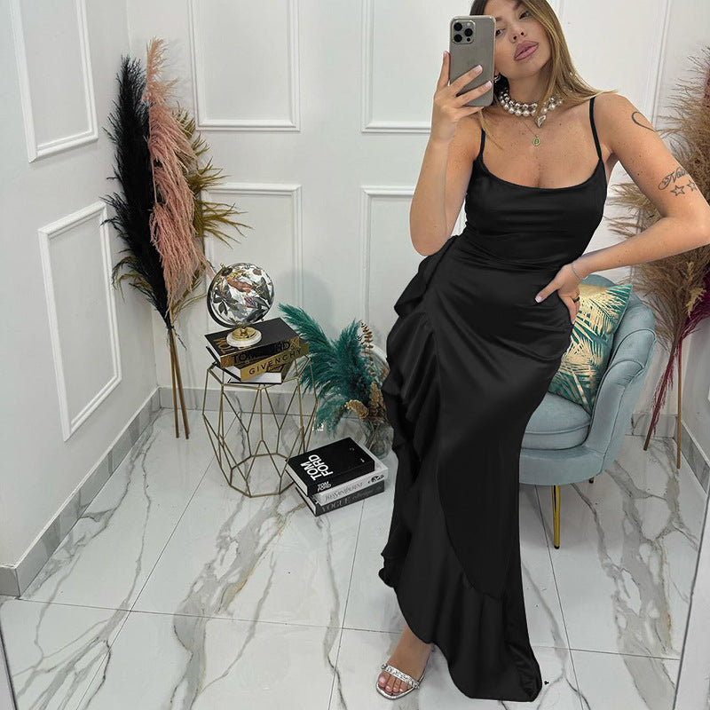 Summer Style Sexy Chic Strap Ruffle Slit Evening Dress 3