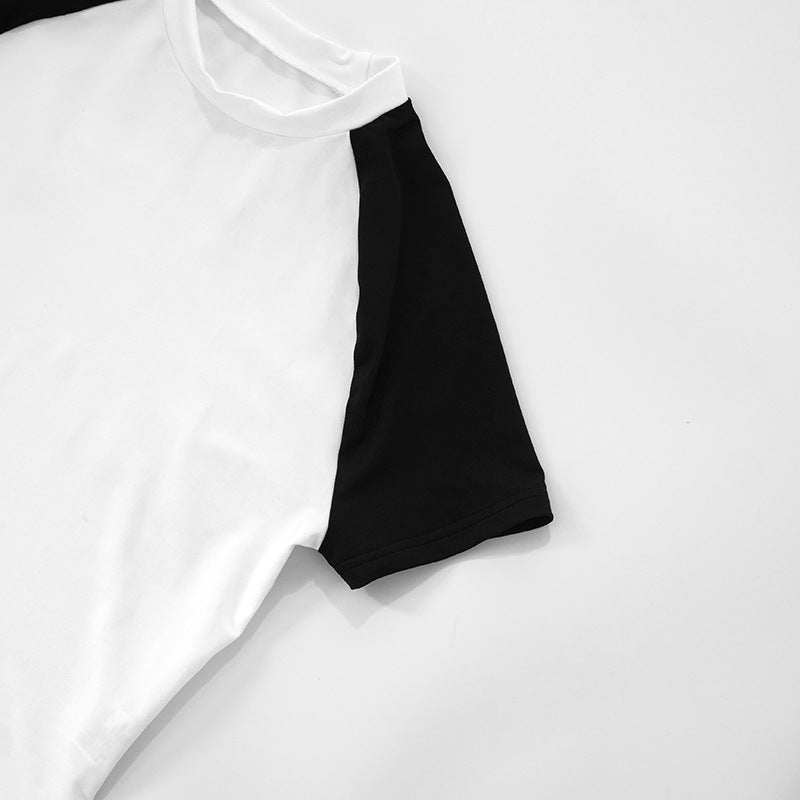 Women Spring and Summer Round Neck Contrast Color Top and Shorts Two-Piece Set 18