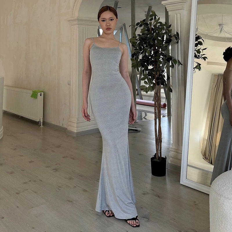 Women's Summer Sexy Strap Butterfly Printed Slim Long Dress