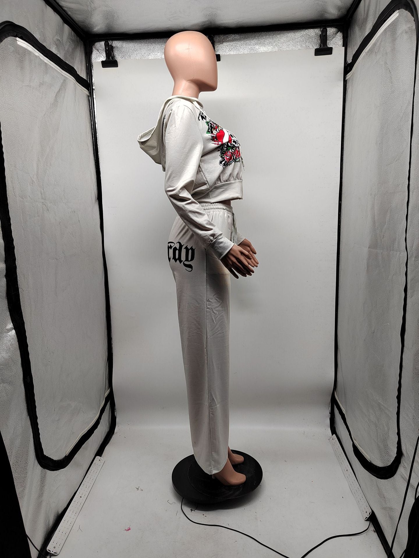 Women Autumn Casual Zipper Printed Top and Pant Two-piece Set 12