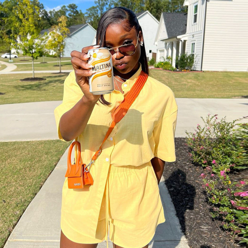 Women African casual short sleeve top and shorts two-piece set 4