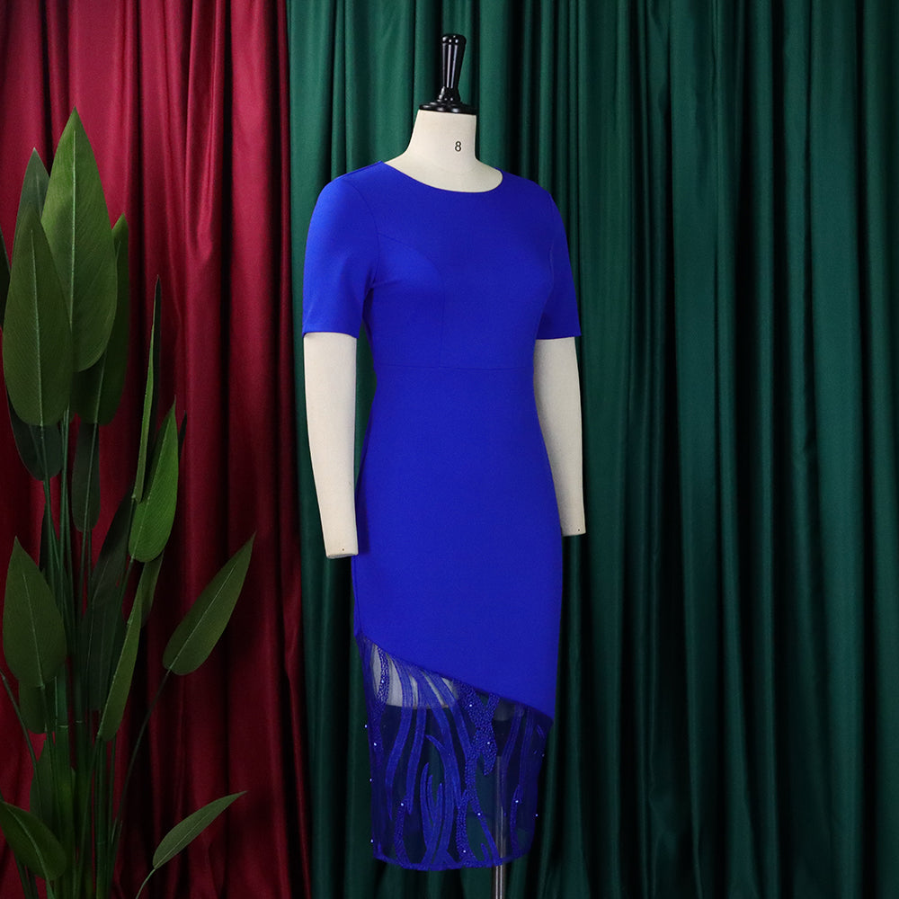 Plus Size Womenlace Patchwork Beaded Bodycon Dress 12