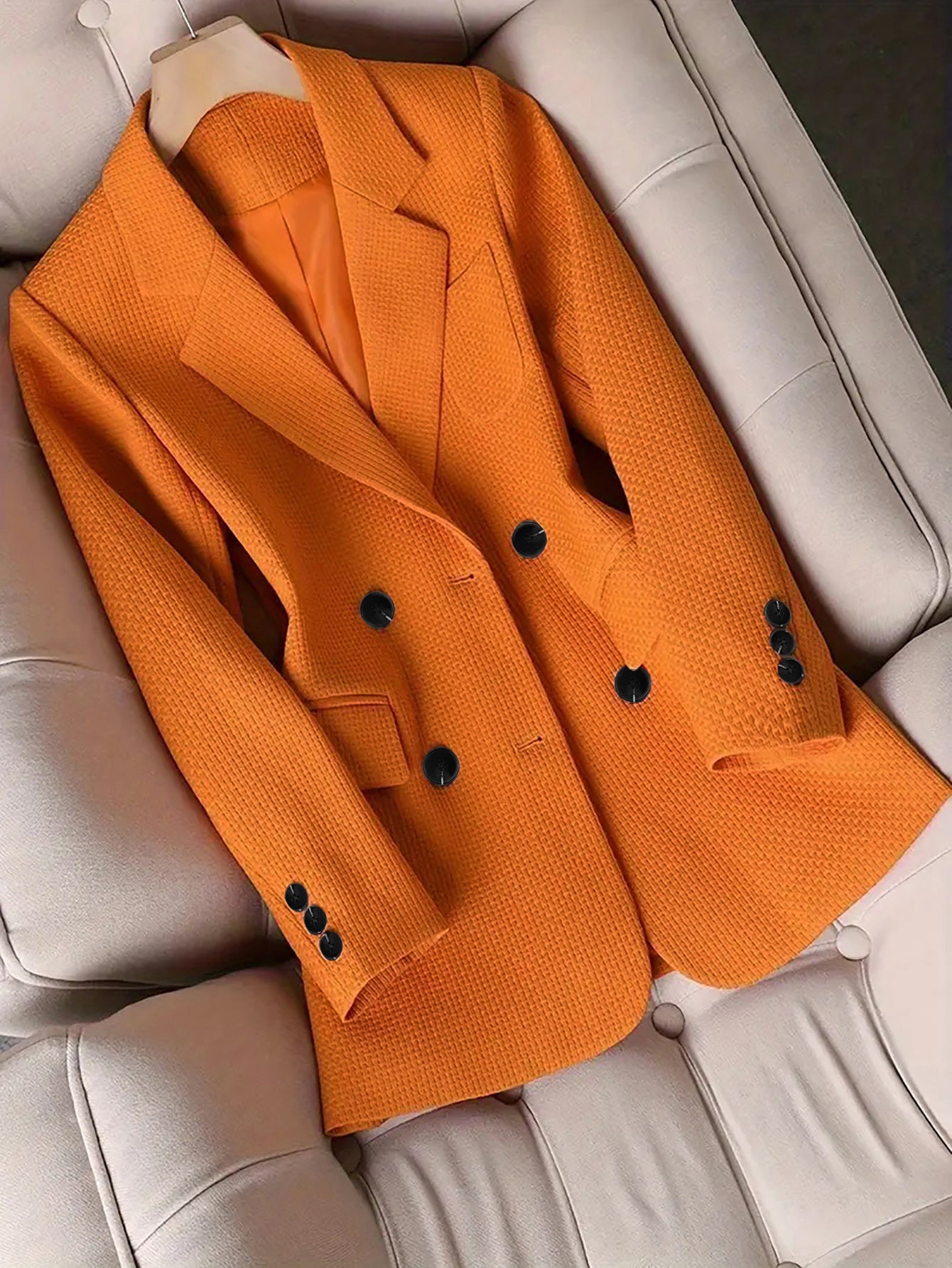 Women Turndown Collar Retro Elegant Career Button Blazer