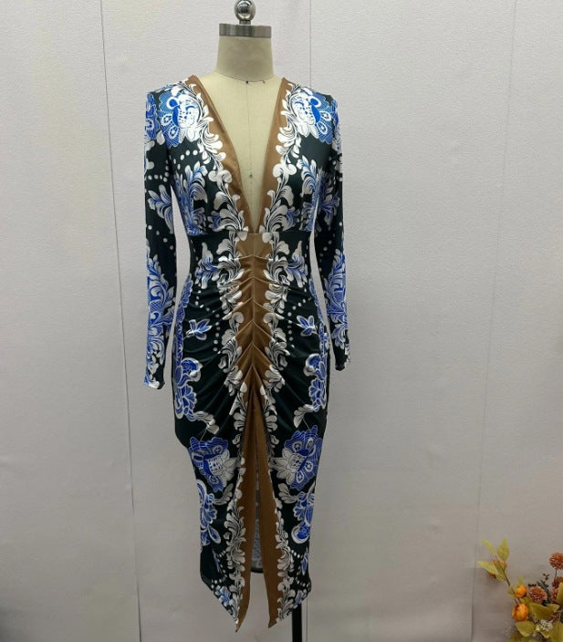 Women Fall Bohemian V-neck Sexy Maxi Dress 10